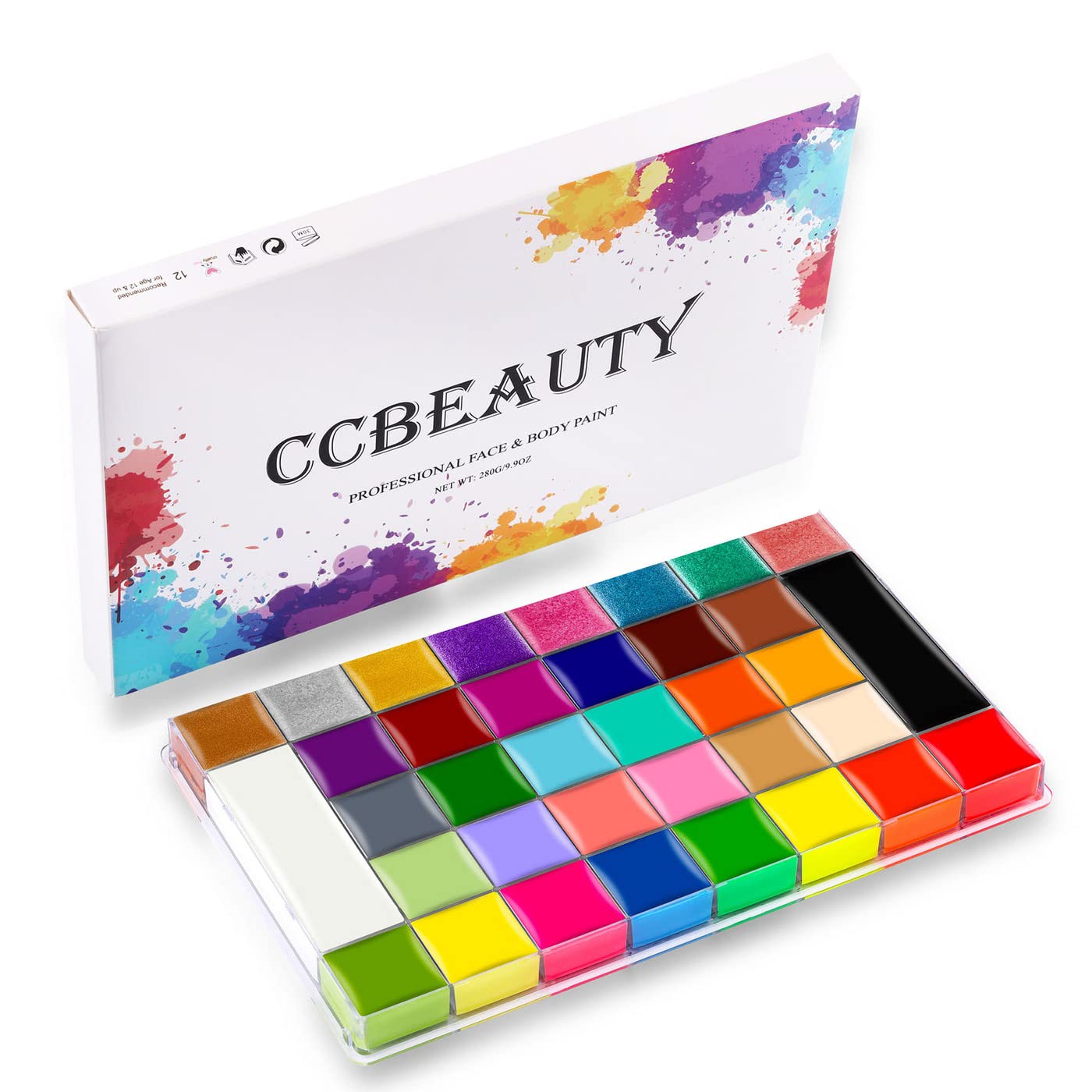 CCbeauty Professional 36 Colors Face Body Paint Kit, Largest Oil Based Hypoallergenic Neon Face Painting Palette Set with 10 Brushes for Halloween SFX Special Effects Cosplay Costume Makeup
