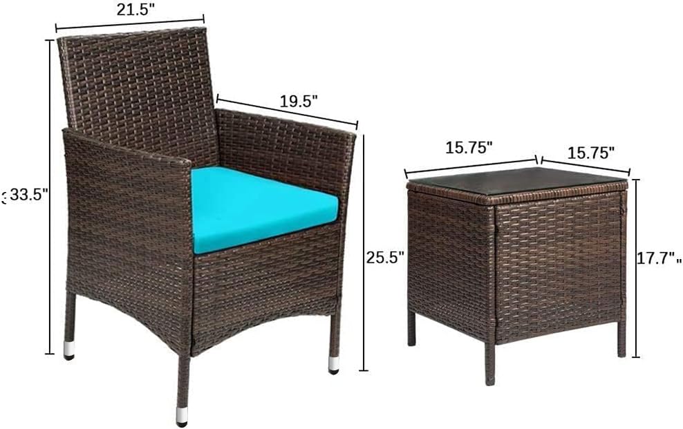 Devoko Patio Porch Furniture Sets 3 Pieces PE Rattan Wicker Chairs with Table Outdoor Garden Furniture Sets (Brown/Beige)