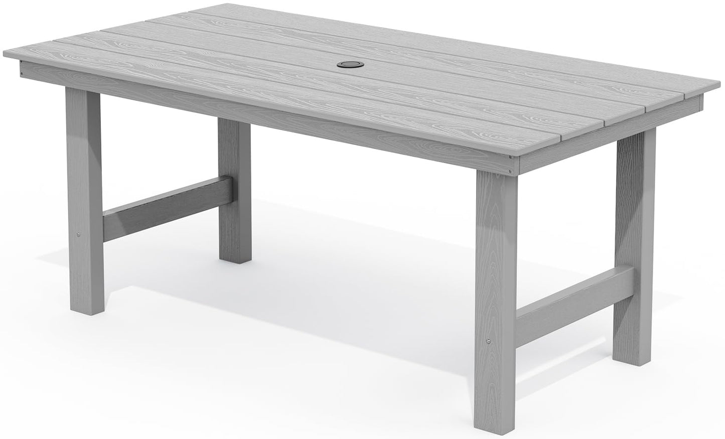 SERWALL Outdoor HDPE Dining Table Set, 7-Piece Outdoor Dining Table Sets with Umbrella Hole Cut-Out Table and 6 Chairs, Gray