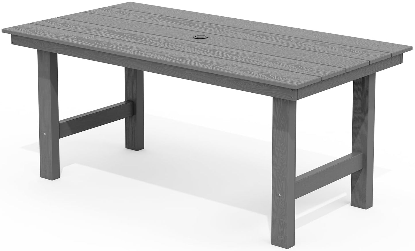 SERWALL Outdoor HDPE Dining Table Set, 7-Piece Outdoor Dining Table Sets with Umbrella Hole Cut-Out Table and 6 Chairs, Gray