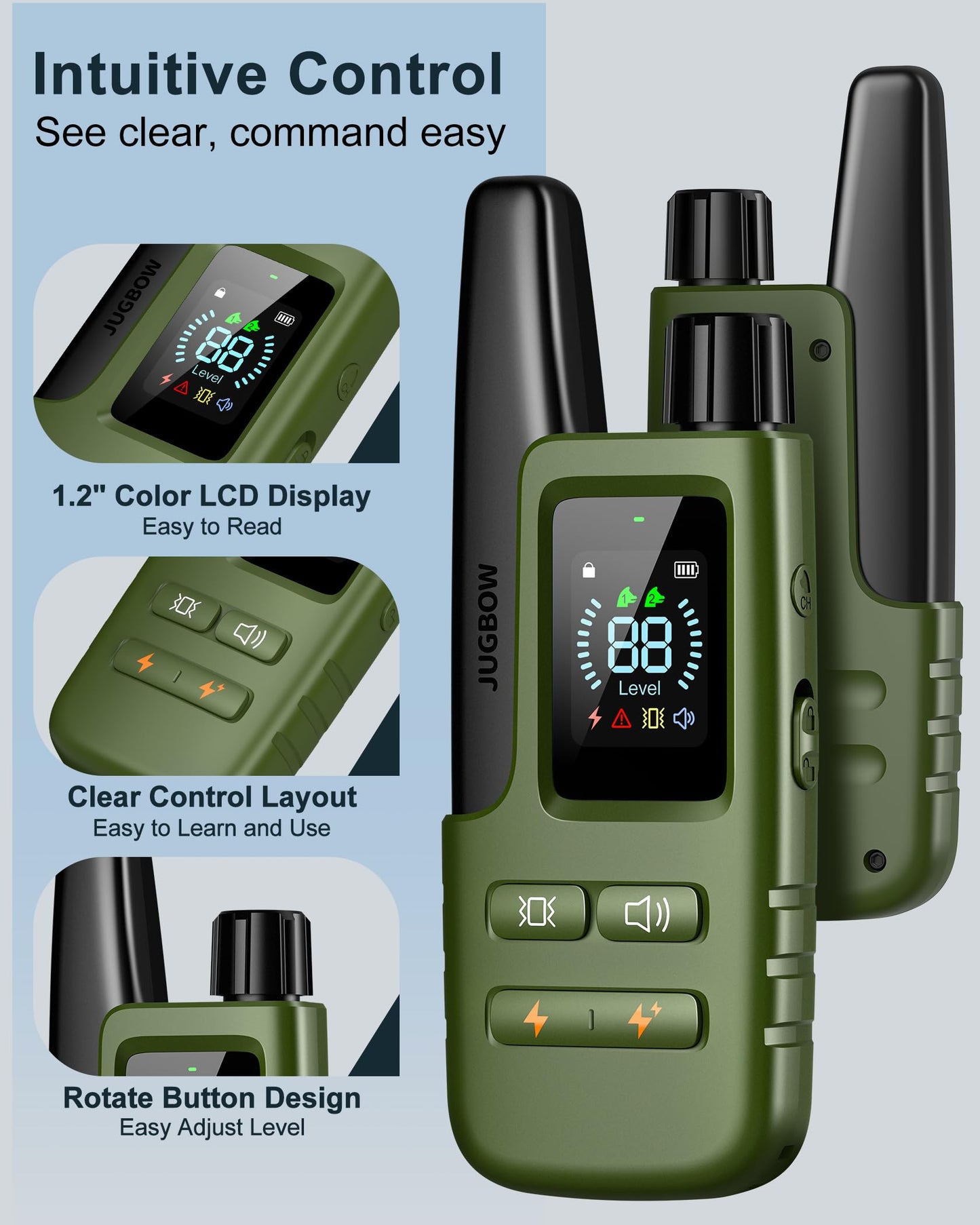 Jugbow Dog Shock Collar - 4500FT Dog Training Collar with Remote, IPX8 Waterproof Electric Dog Collar with 4 Training Modes, Security Lock, Rechargeable eCollar for 10-120lbs Small Medium Large Dogs