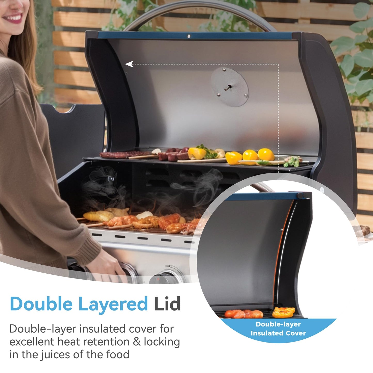 6 Burner Propane Gas BBQ Grill with Side Burner & Porcelain-Enameled Cast Iron Grate, 65,800 BTUs Barbecue Grill 665 Sq. In. Grilling Area, Outdoor Propane Grill for Camping Patio Backyard Cooking