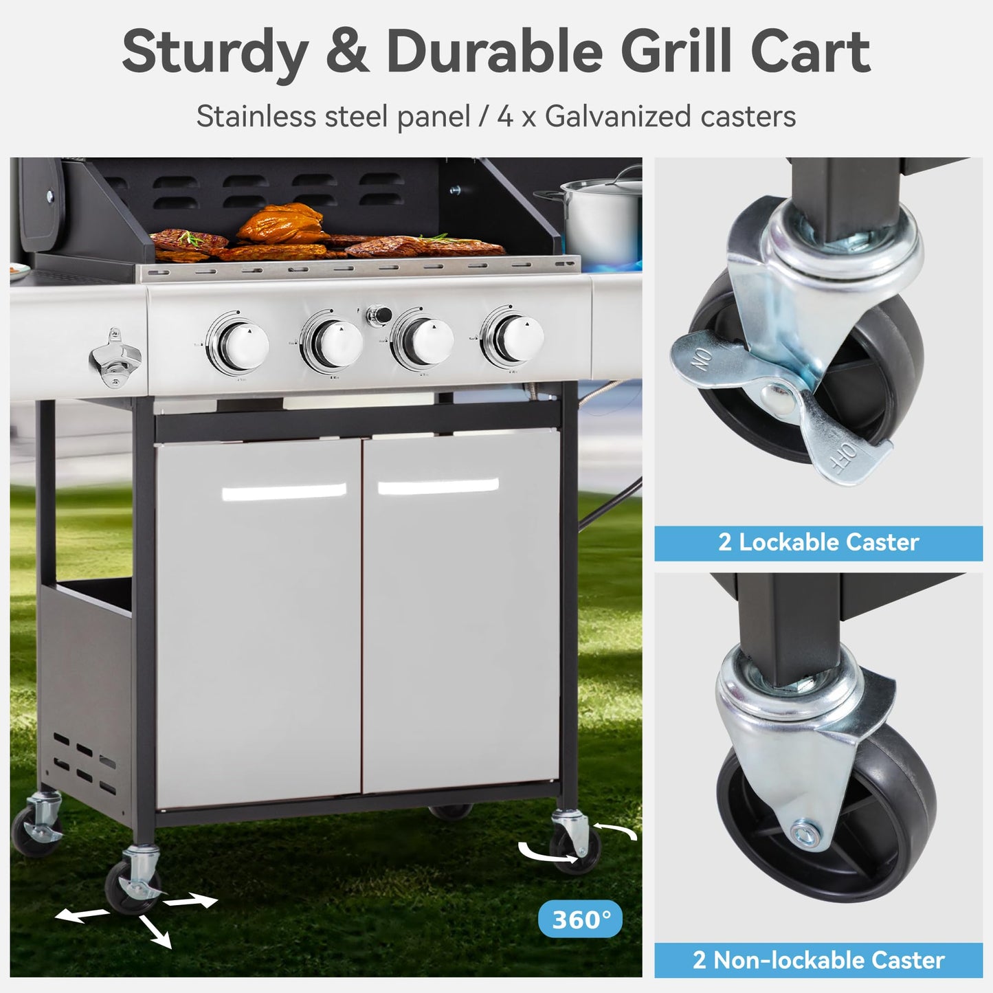 6 Burner Propane Gas BBQ Grill with Side Burner & Porcelain-Enameled Cast Iron Grate, 65,800 BTUs Barbecue Grill 665 Sq. In. Grilling Area, Outdoor Propane Grill for Camping Patio Backyard Cooking