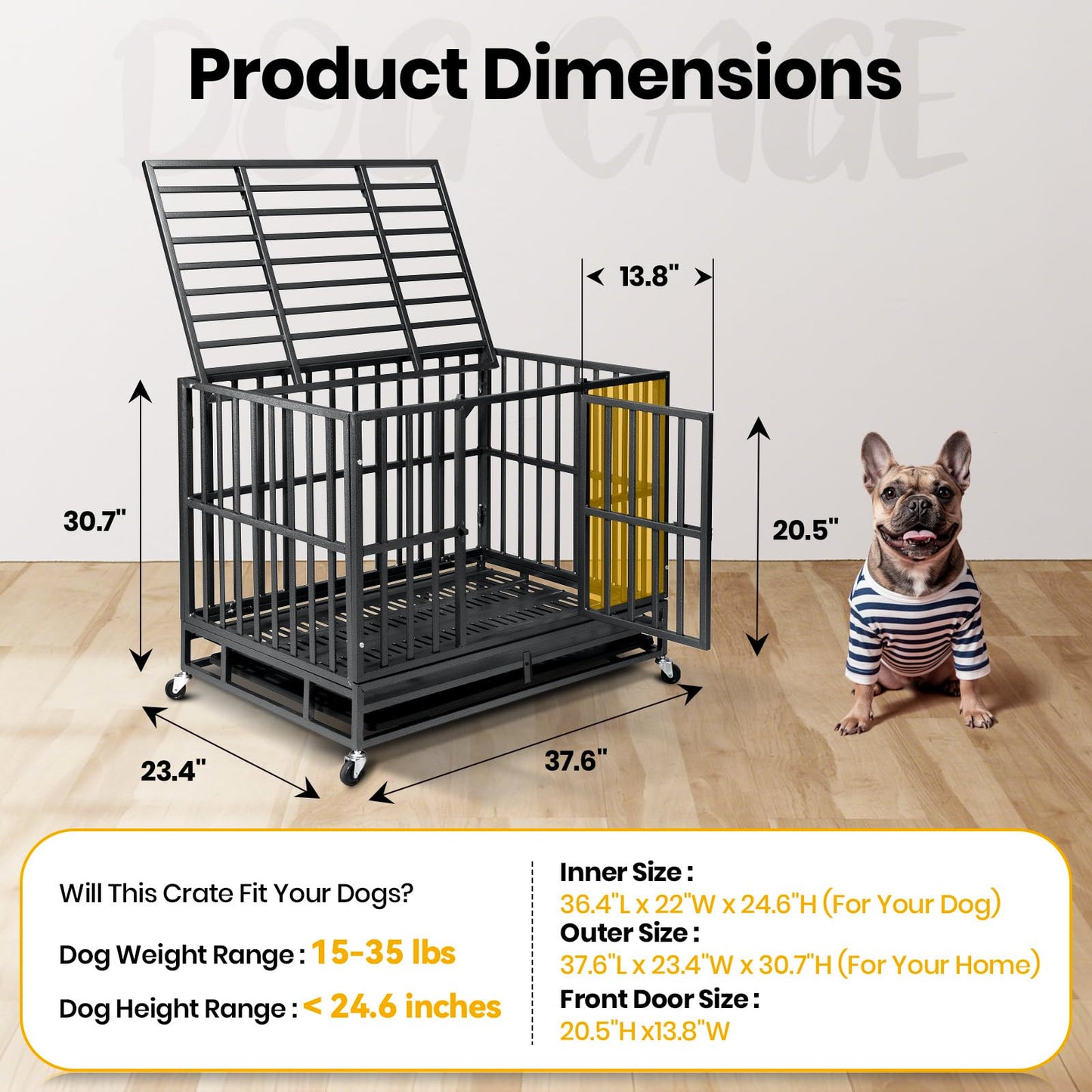 Oranland 48 inch Heavy Duty Indestructible Dog Crate,2025 New Upgraded Reinforced Baseplate for Large Dogs,XL Dog Crate for High Anxiety Dogs/Max Load Capacity 250lbs/Double Door with Wheels