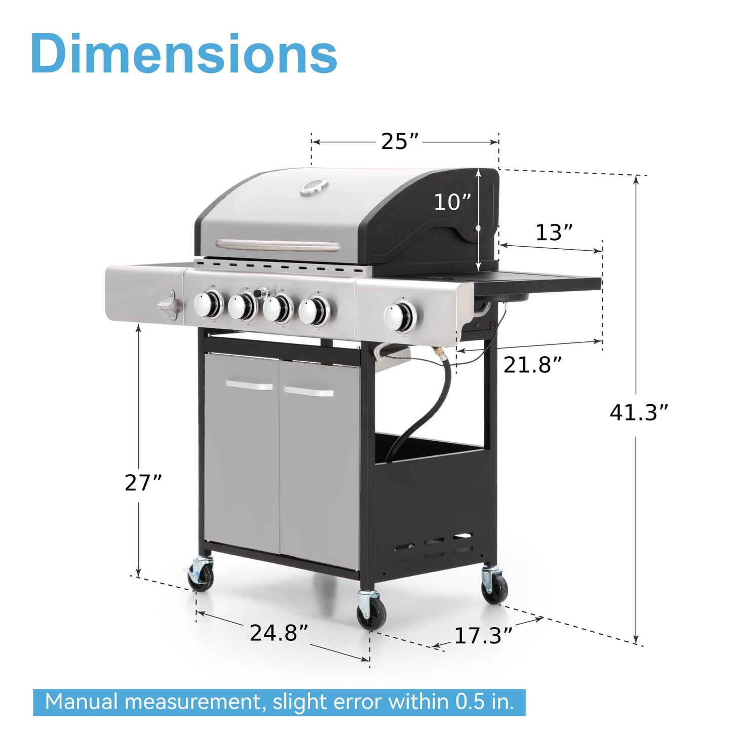 6 Burner Propane Gas BBQ Grill with Side Burner & Porcelain-Enameled Cast Iron Grate, 65,800 BTUs Barbecue Grill 665 Sq. In. Grilling Area, Outdoor Propane Grill for Camping Patio Backyard Cooking