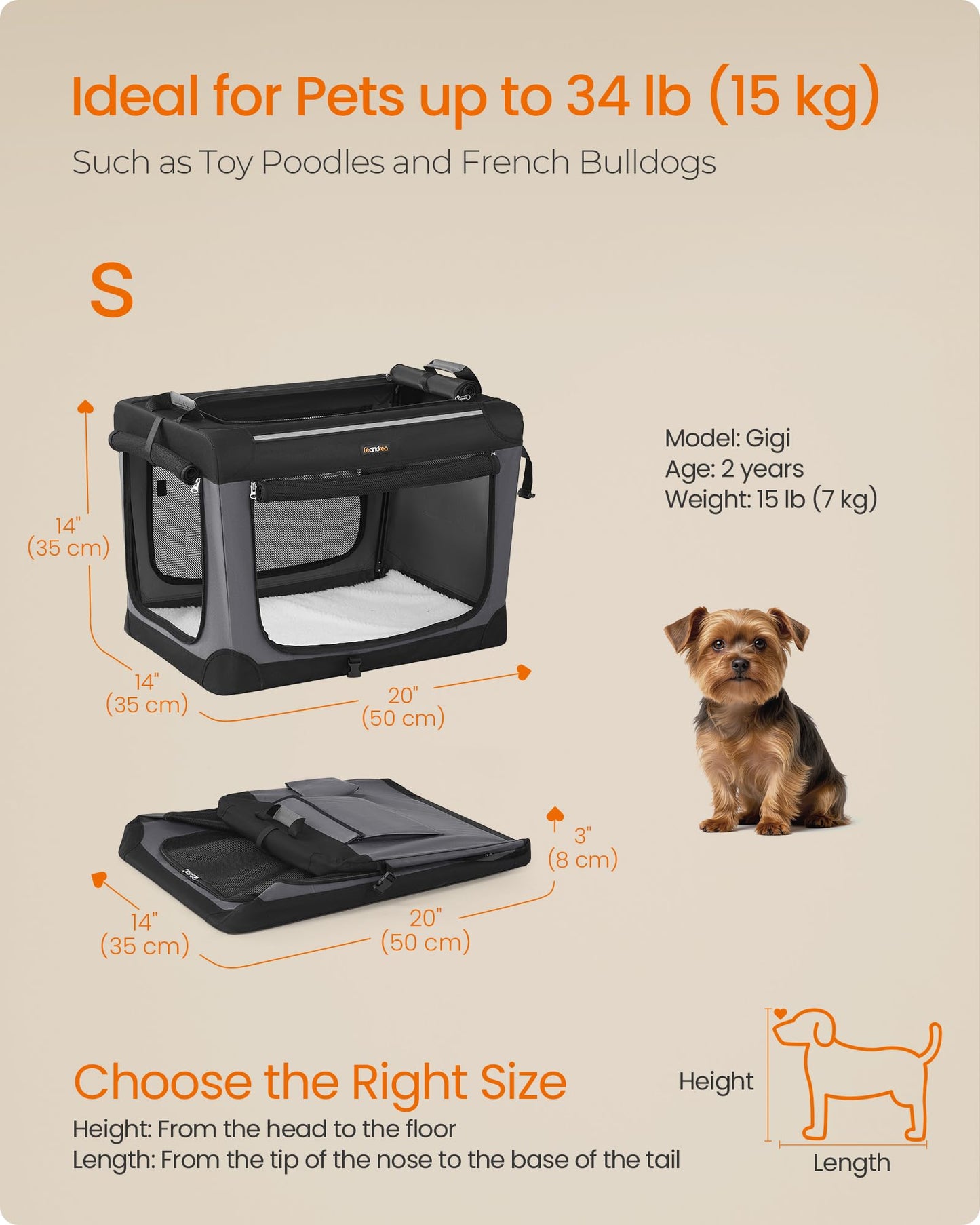 Feandrea Collapsible Dog Crate, 42-Inch Portable Dog Travel Crate for Large Dogs, Oxford Fabric Pet Carrier with 4 Mesh Doors, Handles, Storage Pocket, Water Bottle Holder, Ink Black UPDC021B01