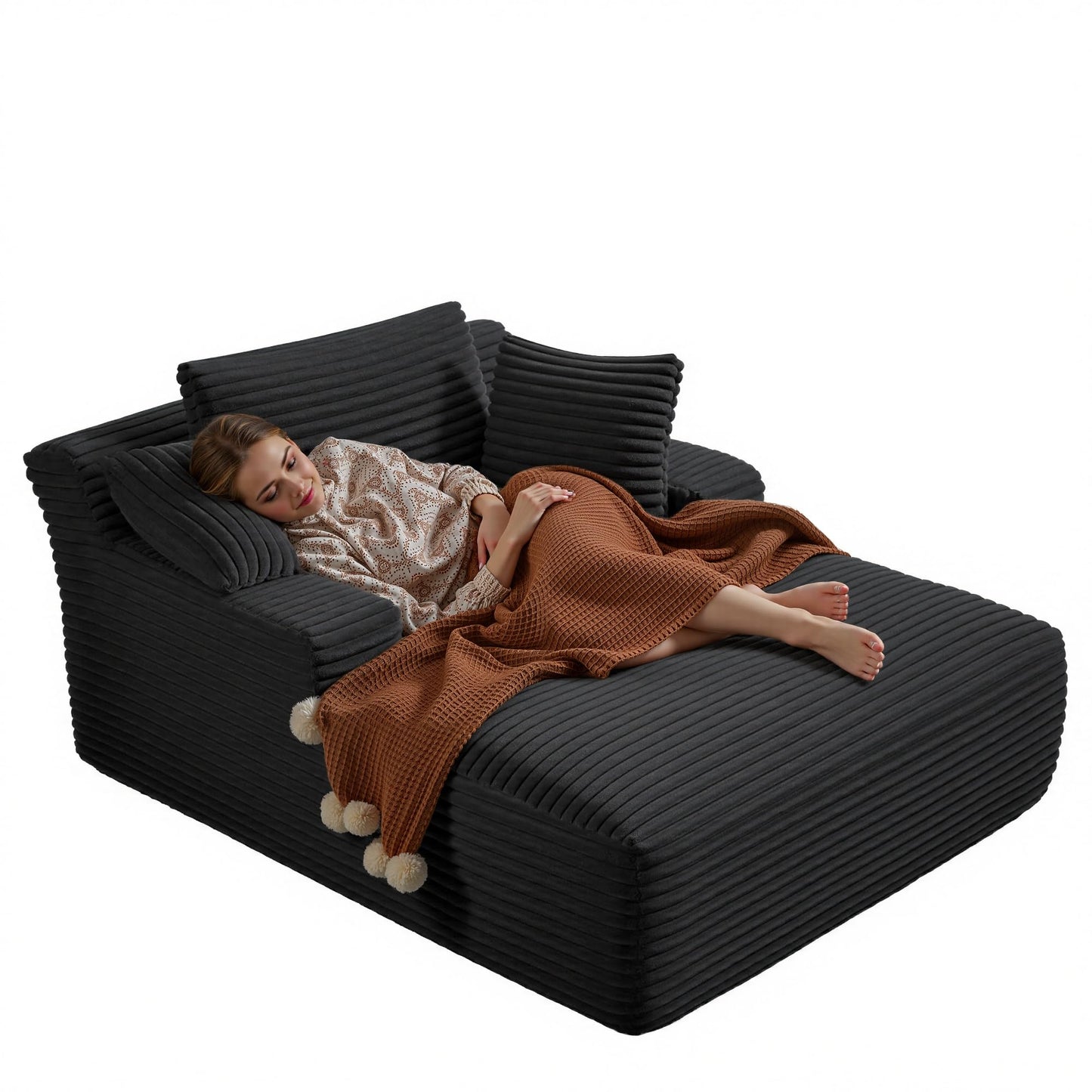50 Inch Chaise Lounge Chair Indoor, Oversized Corduroy Upholstered Boneless Sofa Bed, Deep Seat Sleeper Couch Reading Chairs, Cloud Sofas Couches for Living Room, No Assembly Required (Dark Grey)