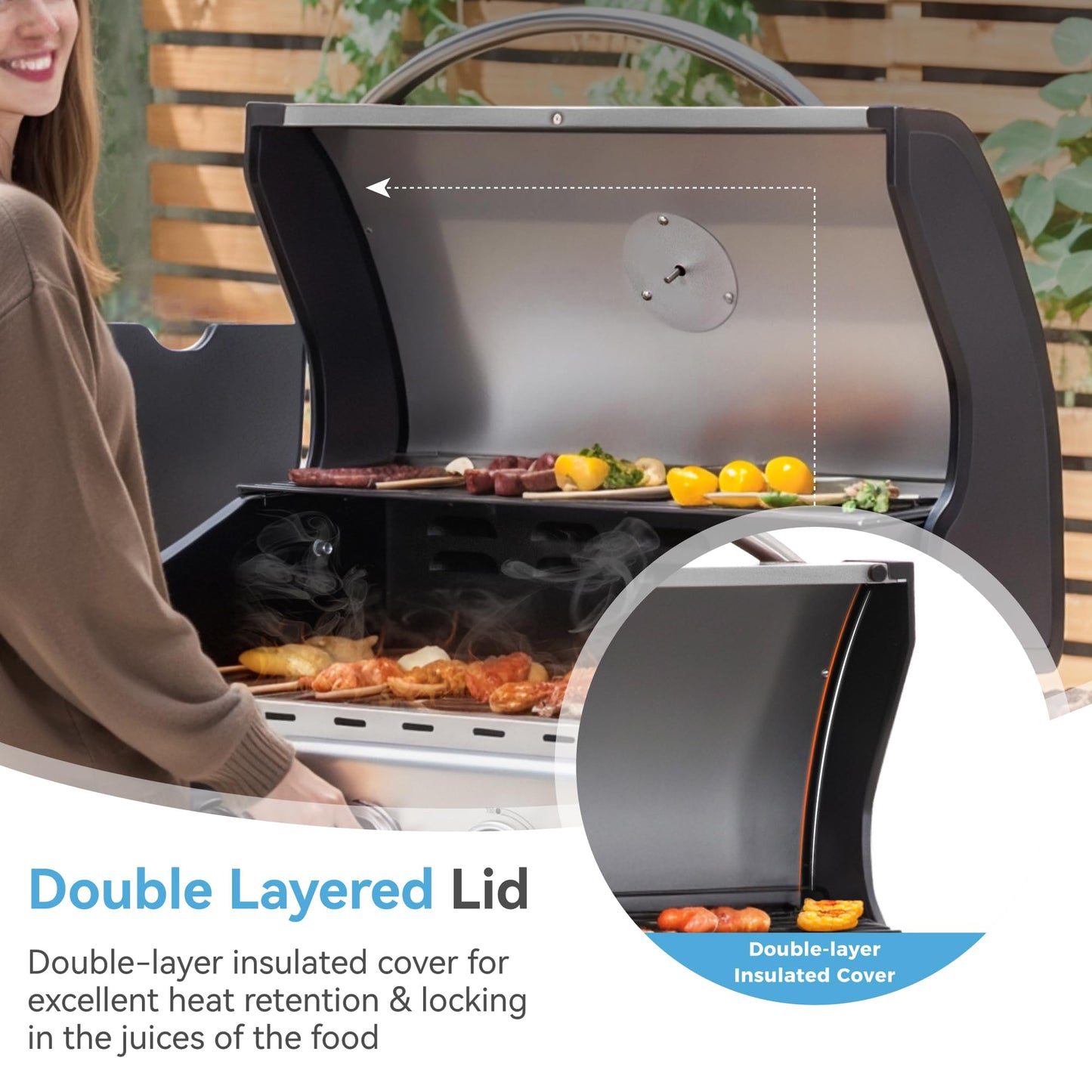 6 Burner Propane Gas BBQ Grill with Side Burner & Porcelain-Enameled Cast Iron Grate, 65,800 BTUs Barbecue Grill 665 Sq. In. Grilling Area, Outdoor Propane Grill for Camping Patio Backyard Cooking
