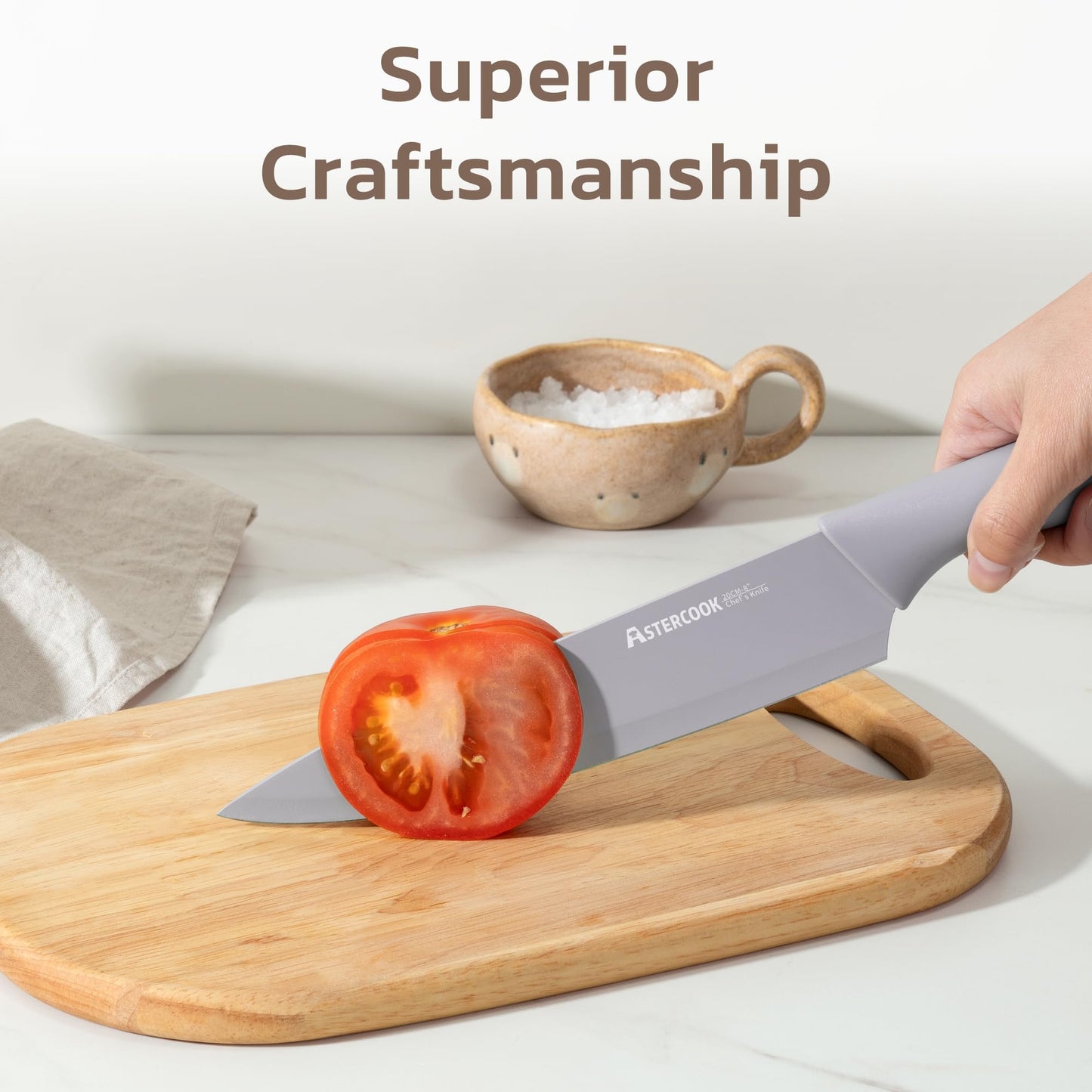 Astercook Knife Set, 13 Pieces Kitchen Knives Set with Healthy Anti-Rust Coating, Dishwasher Safe, Stainless Steel Chef Knife Sets with 6 Blade Guards, Perfect Holiday Gifts for Kitchen