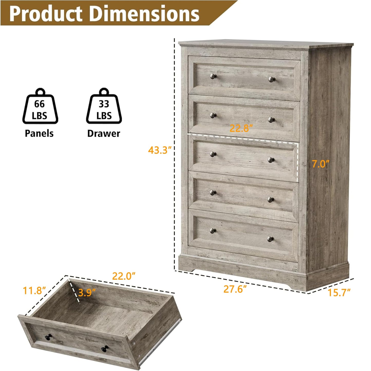 Farmhouse Bedroom Sets of 4, 4Pcs Farmhouse Dresser Set，Including 9 Drawer Dresser, 5 Drawer Dressers and Nightstand Set of 2 with Charging Station (Grey Sets, 4 Pieces)