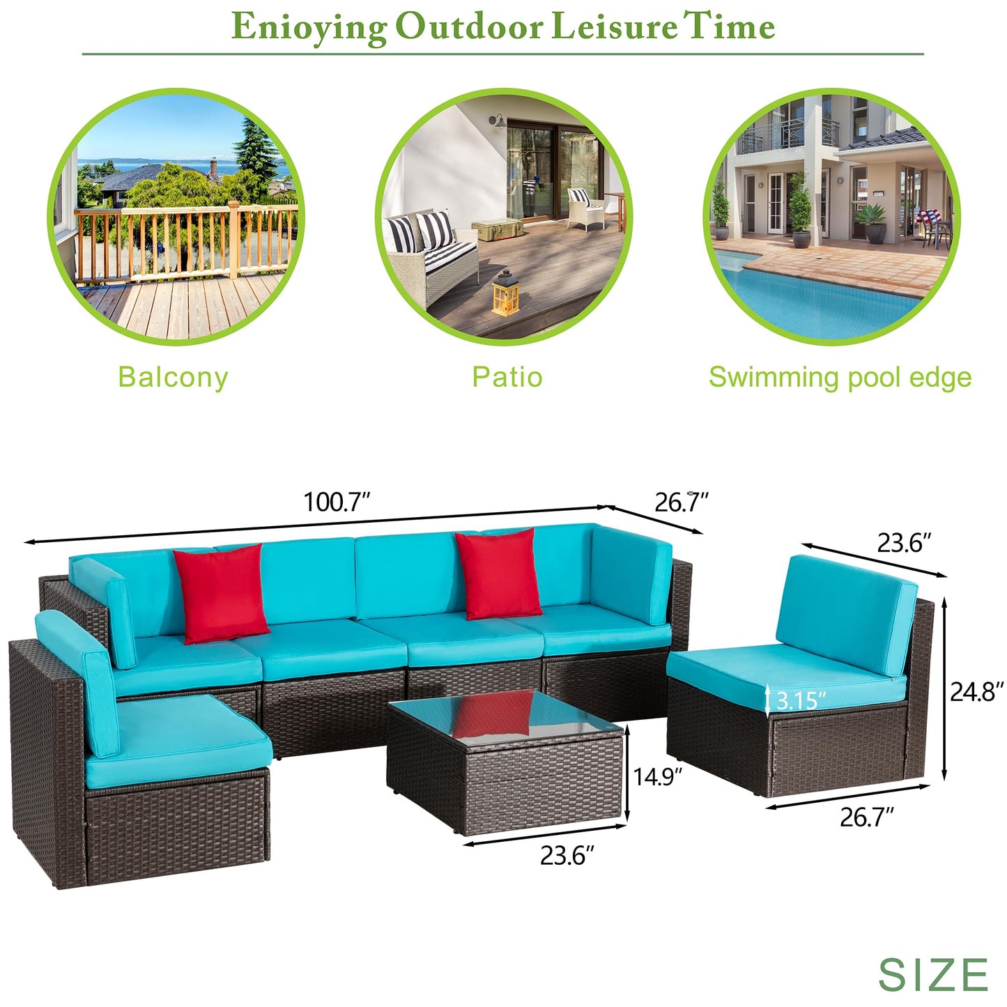 Vongrasig 5 Piece Patio Furniture Sets, Outdoor Patio Set Sectional Sofa, All-Weather PE Rattan Outdoor Couch with Ottoman, Glass Table for Garden, Backyard, Porch, Beige