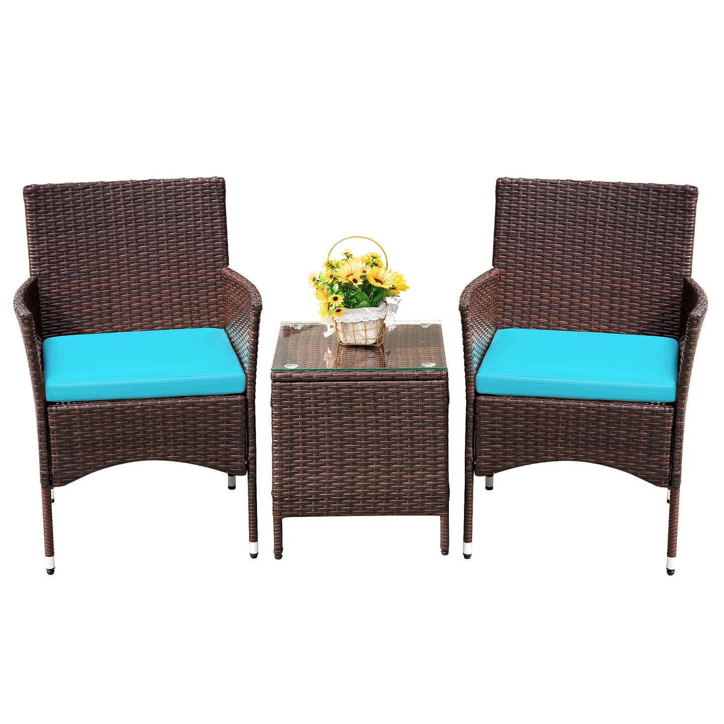 Devoko Patio Porch Furniture Sets 3 Pieces PE Rattan Wicker Chairs with Table Outdoor Garden Furniture Sets (Brown/Beige)
