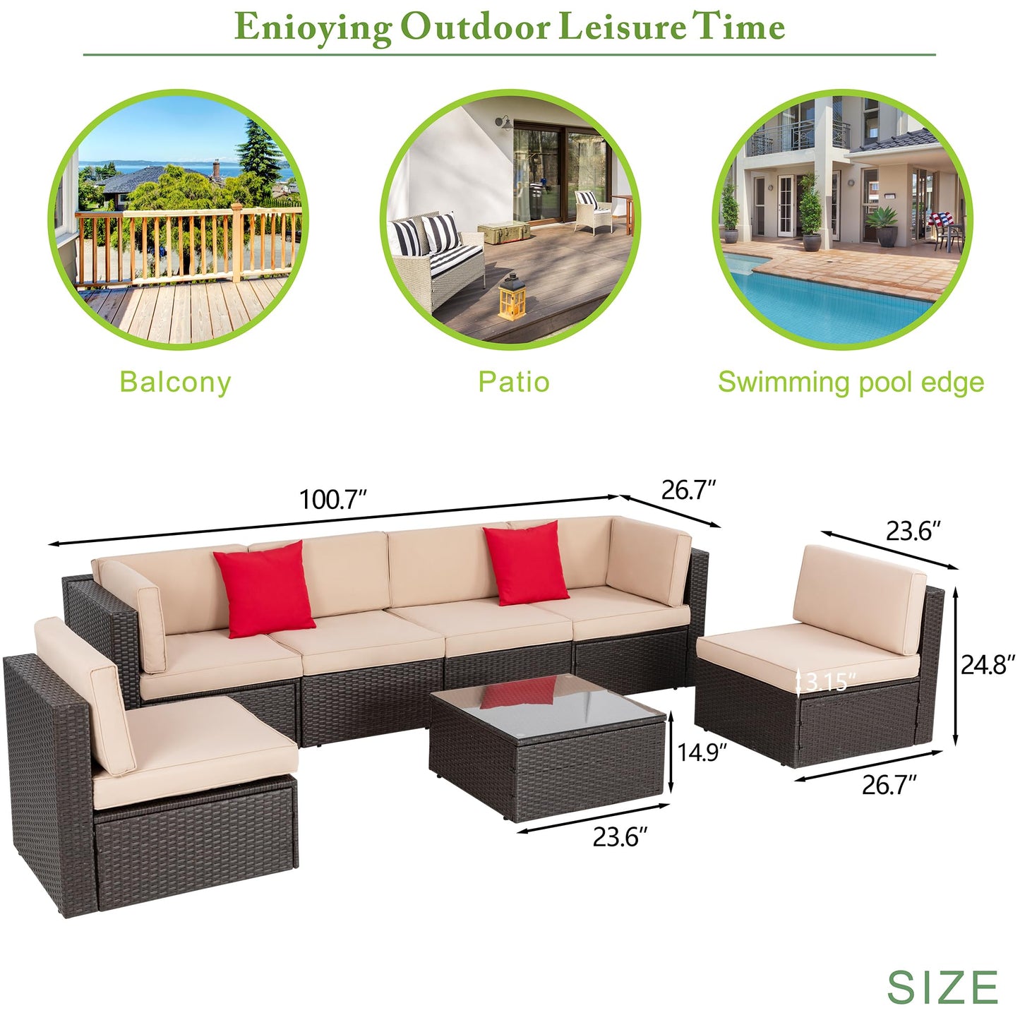 Vongrasig 5 Piece Patio Furniture Sets, Outdoor Patio Set Sectional Sofa, All-Weather PE Rattan Outdoor Couch with Ottoman, Glass Table for Garden, Backyard, Porch, Beige