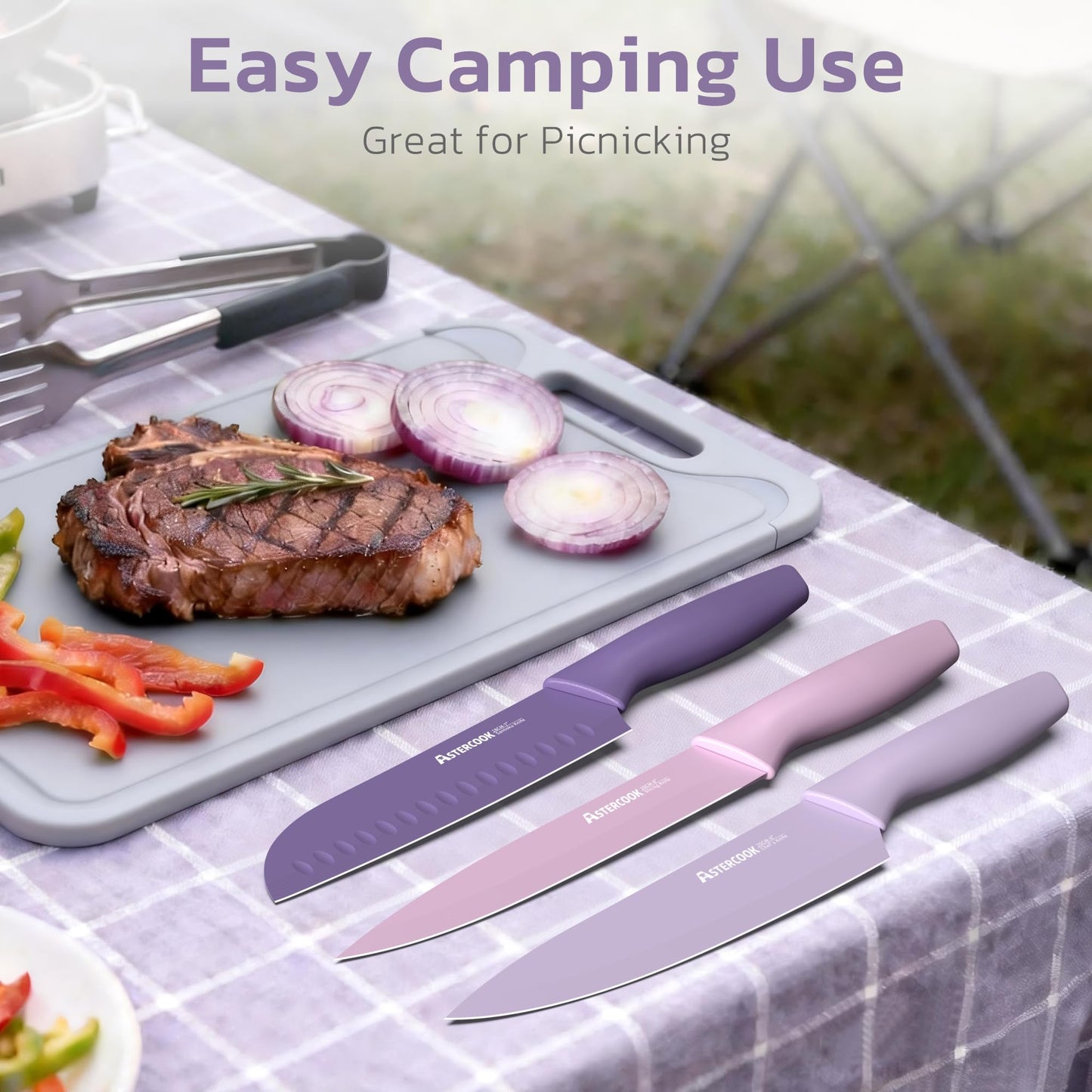 Astercook Knife Set, 13 Pieces Kitchen Knives Set with Healthy Anti-Rust Coating, Dishwasher Safe, Stainless Steel Chef Knife Sets with 6 Blade Guards, Perfect Holiday Gifts for Kitchen