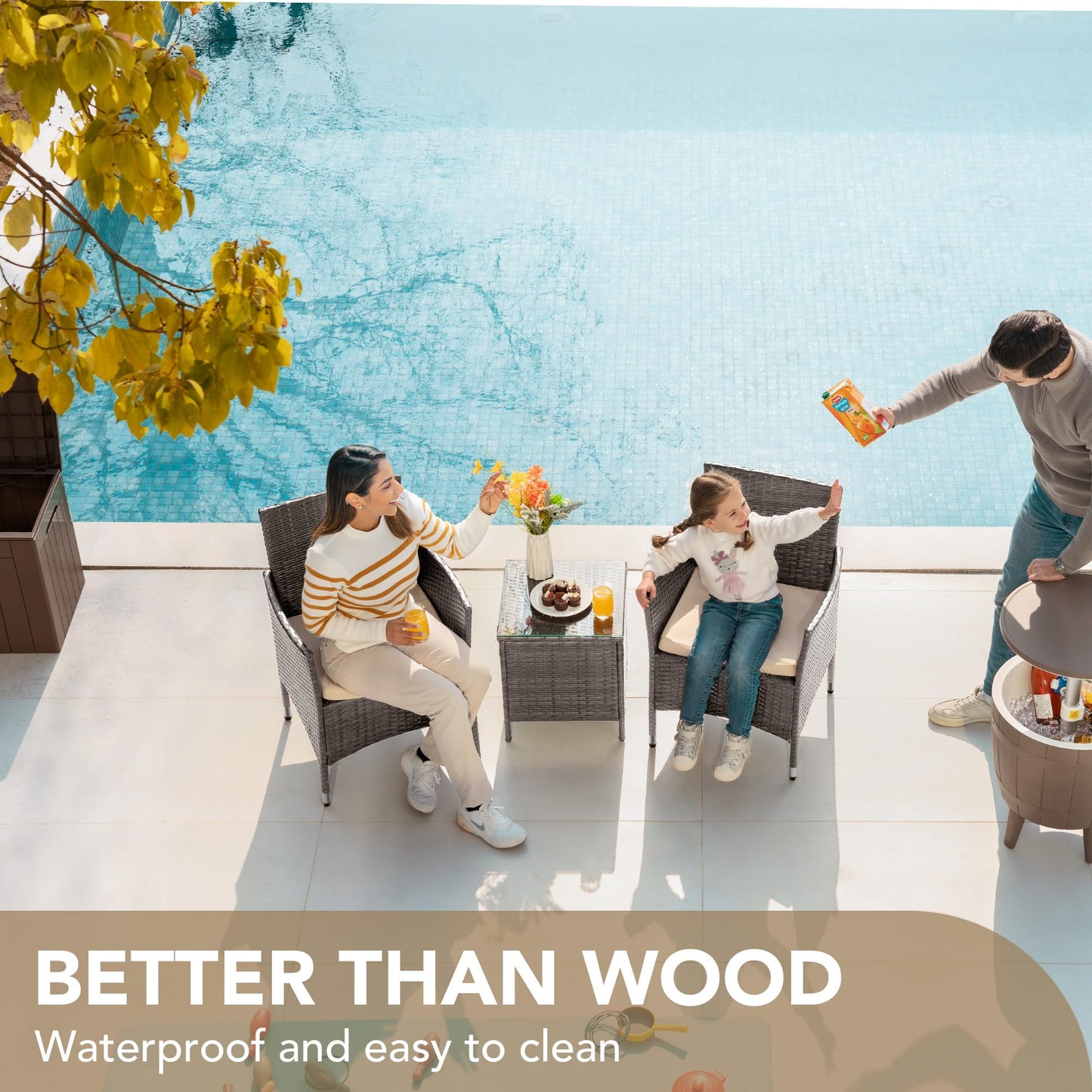 Devoko Patio Porch Furniture Sets 3 Pieces PE Rattan Wicker Chairs with Table Outdoor Garden Furniture Sets (Brown/Beige)