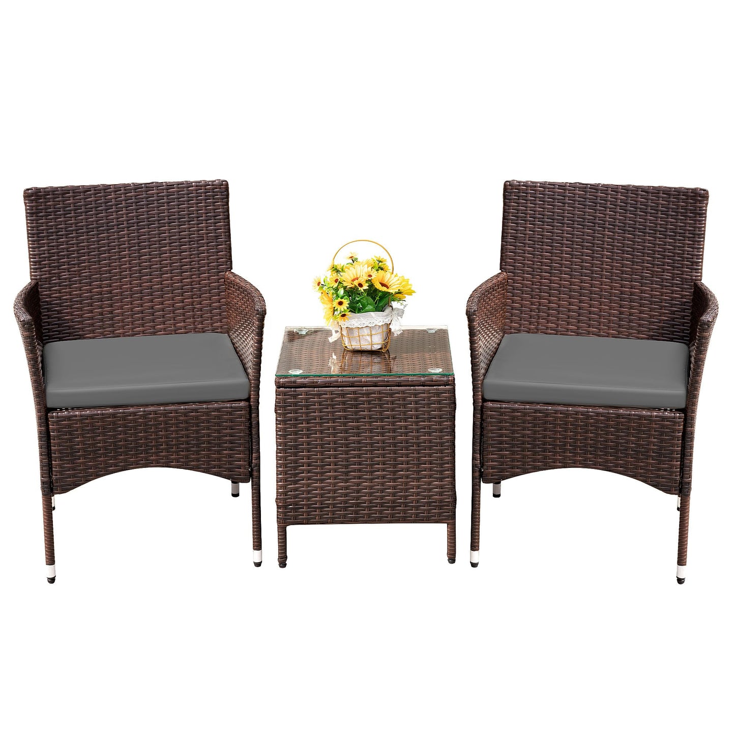 Devoko Patio Porch Furniture Sets 3 Pieces PE Rattan Wicker Chairs with Table Outdoor Garden Furniture Sets (Brown/Beige)