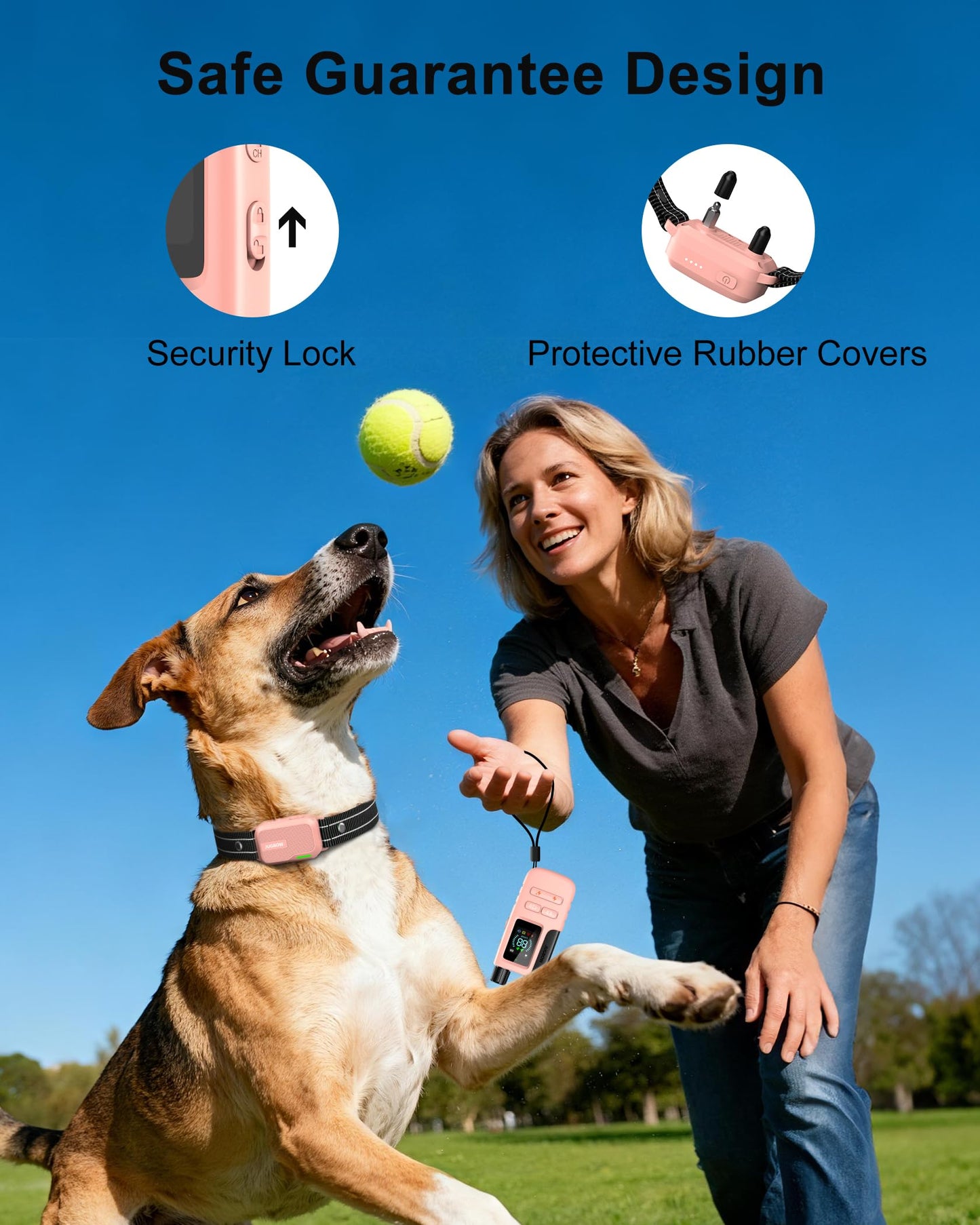 Jugbow Dog Shock Collar - 4500FT Dog Training Collar with Remote, IPX8 Waterproof Electric Dog Collar with 4 Training Modes, Security Lock, Rechargeable eCollar for 10-120lbs Small Medium Large Dogs