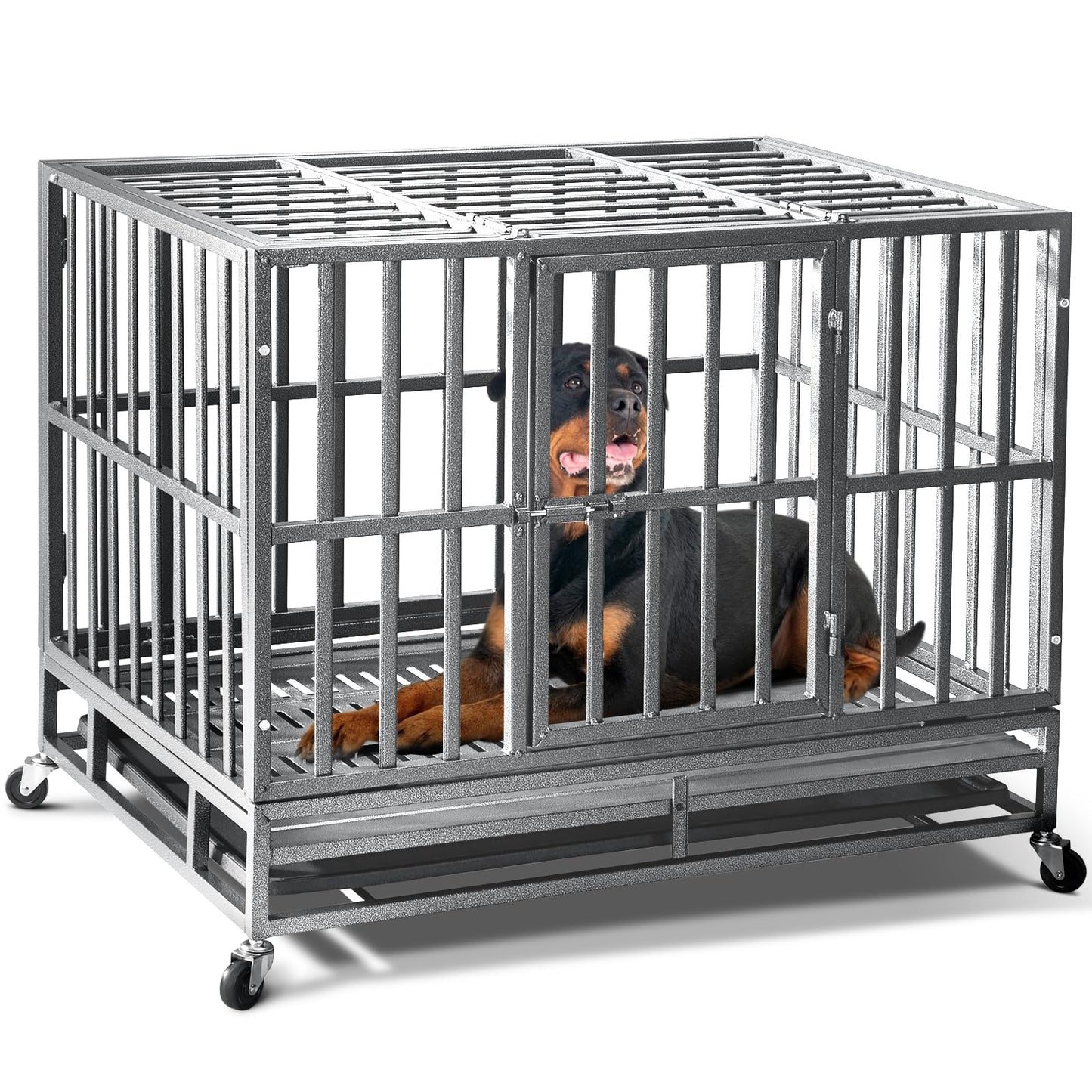 Oranland 48 inch Heavy Duty Indestructible Dog Crate,2025 New Upgraded Reinforced Baseplate for Large Dogs,XL Dog Crate for High Anxiety Dogs/Max Load Capacity 250lbs/Double Door with Wheels