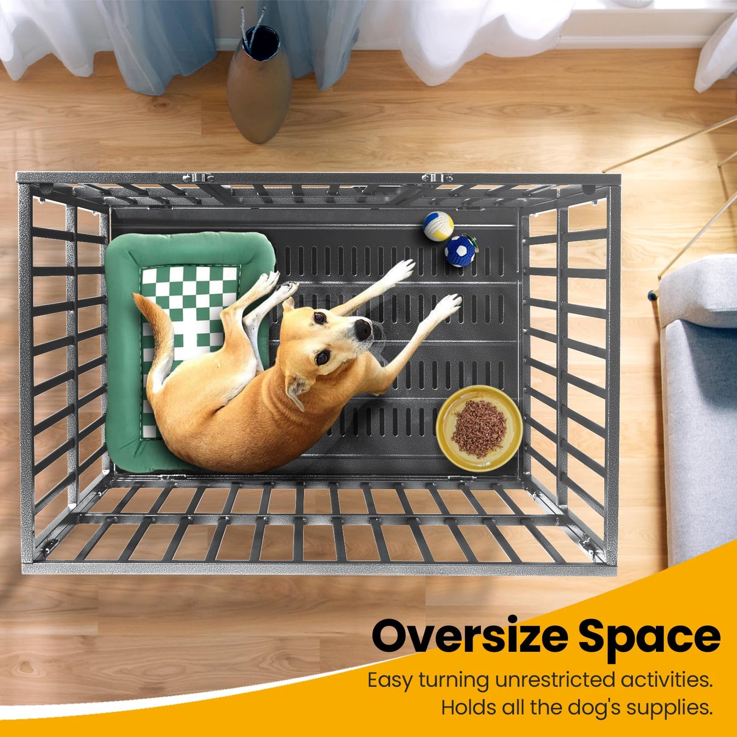 Oranland 48 inch Heavy Duty Indestructible Dog Crate,2025 New Upgraded Reinforced Baseplate for Large Dogs,XL Dog Crate for High Anxiety Dogs/Max Load Capacity 250lbs/Double Door with Wheels