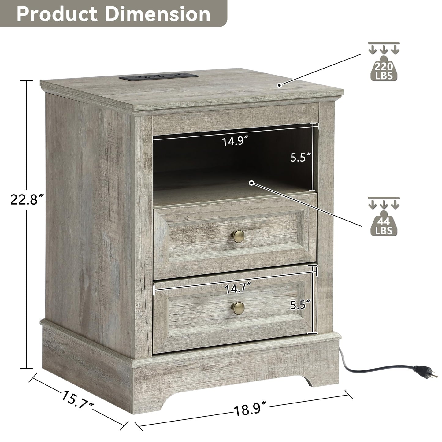 Farmhouse Bedroom Sets of 4, 4Pcs Farmhouse Dresser Set，Including 9 Drawer Dresser, 5 Drawer Dressers and Nightstand Set of 2 with Charging Station (Grey Sets, 4 Pieces)