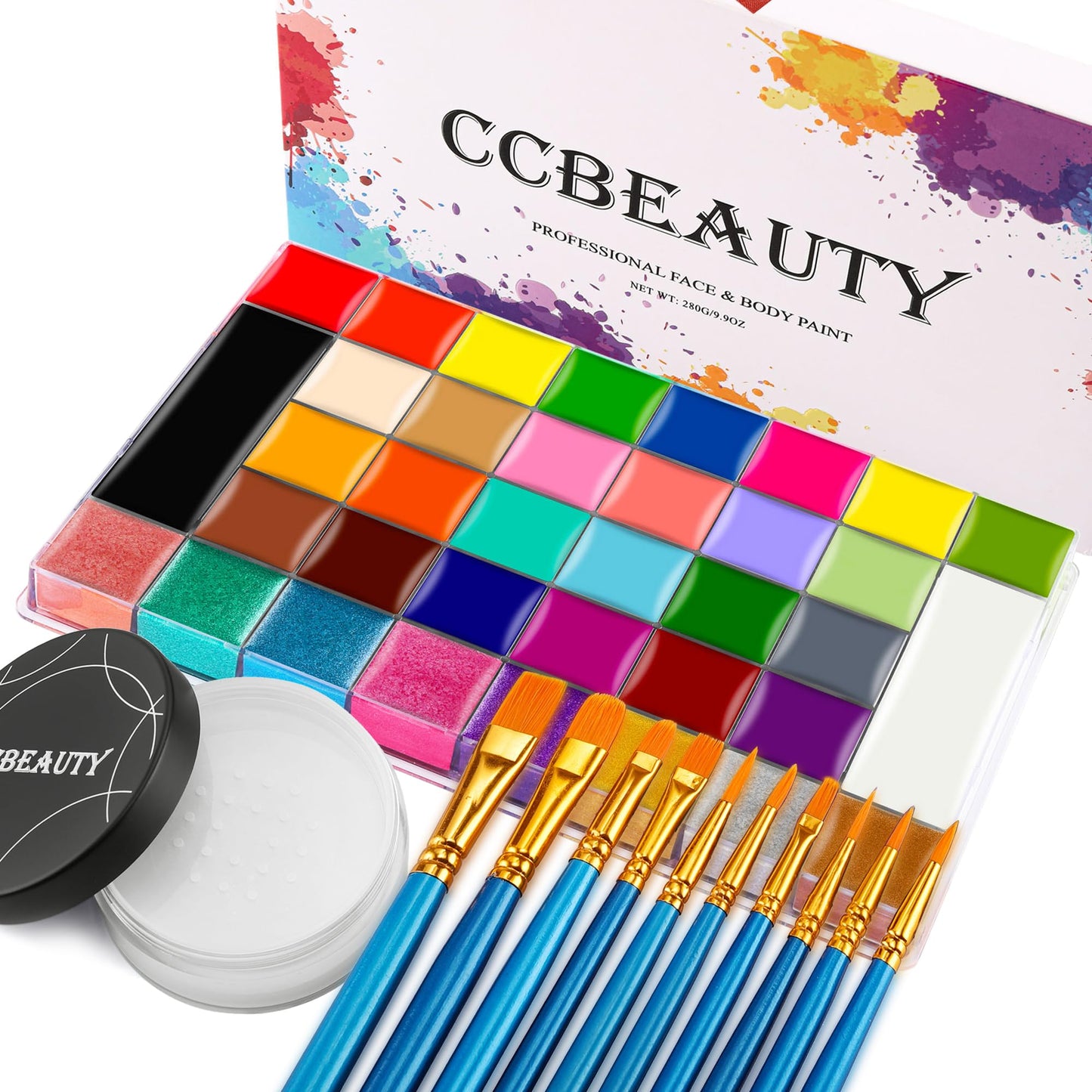 CCbeauty Professional 36 Colors Face Body Paint Kit, Largest Oil Based Hypoallergenic Neon Face Painting Palette Set with 10 Brushes for Halloween SFX Special Effects Cosplay Costume Makeup
