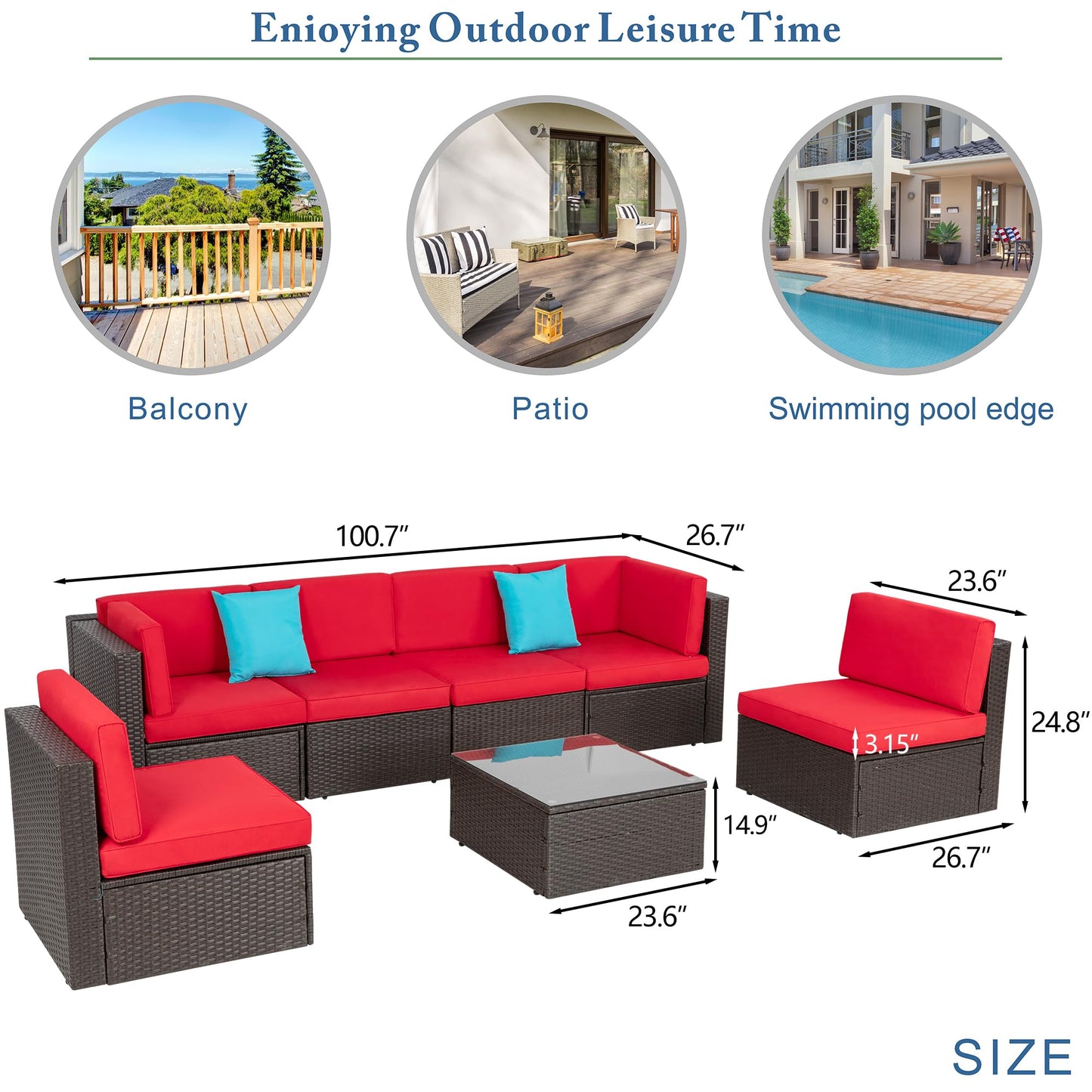 Vongrasig 5 Piece Patio Furniture Sets, Outdoor Patio Set Sectional Sofa, All-Weather PE Rattan Outdoor Couch with Ottoman, Glass Table for Garden, Backyard, Porch, Beige