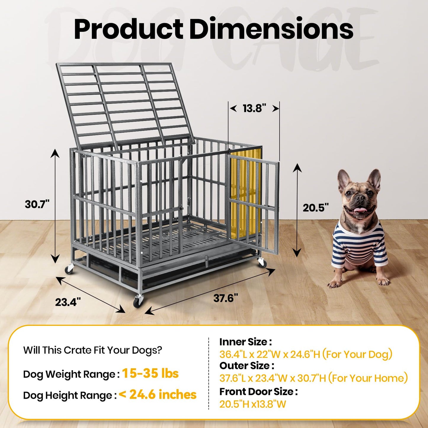 Oranland 48 inch Heavy Duty Indestructible Dog Crate,2025 New Upgraded Reinforced Baseplate for Large Dogs,XL Dog Crate for High Anxiety Dogs/Max Load Capacity 250lbs/Double Door with Wheels