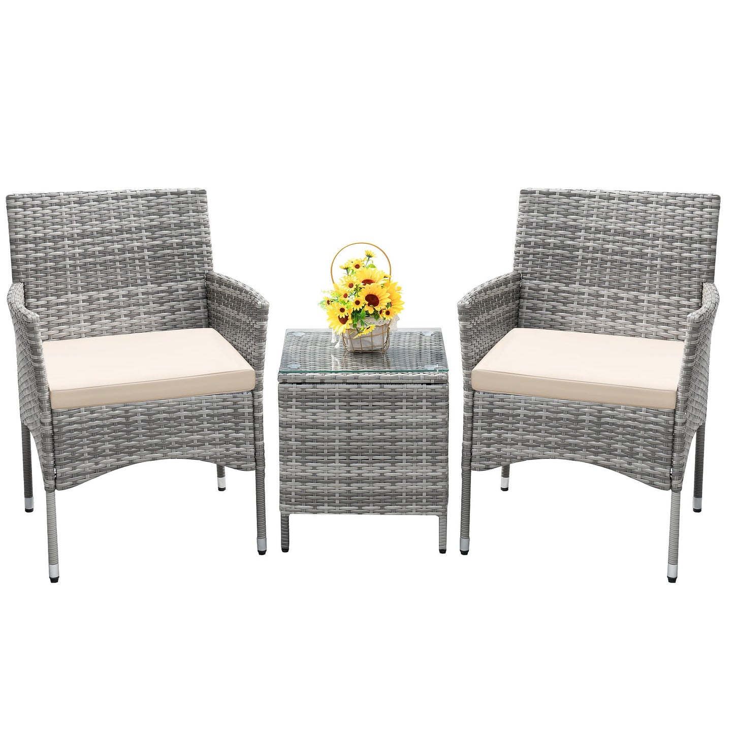 Devoko Patio Porch Furniture Sets 3 Pieces PE Rattan Wicker Chairs with Table Outdoor Garden Furniture Sets (Brown/Beige)