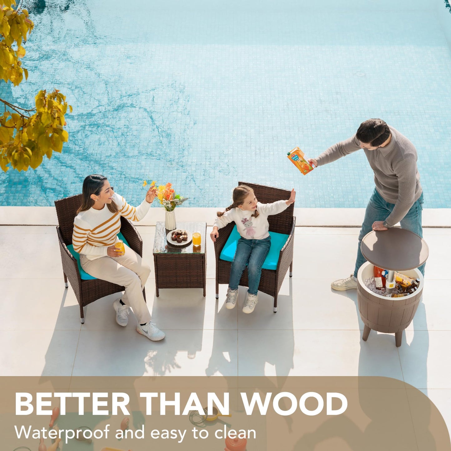 Devoko Patio Porch Furniture Sets 3 Pieces PE Rattan Wicker Chairs with Table Outdoor Garden Furniture Sets (Brown/Beige)