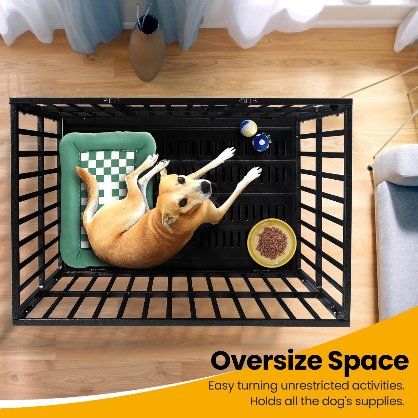 Oranland 48 inch Heavy Duty Indestructible Dog Crate,2025 New Upgraded Reinforced Baseplate for Large Dogs,XL Dog Crate for High Anxiety Dogs/Max Load Capacity 250lbs/Double Door with Wheels