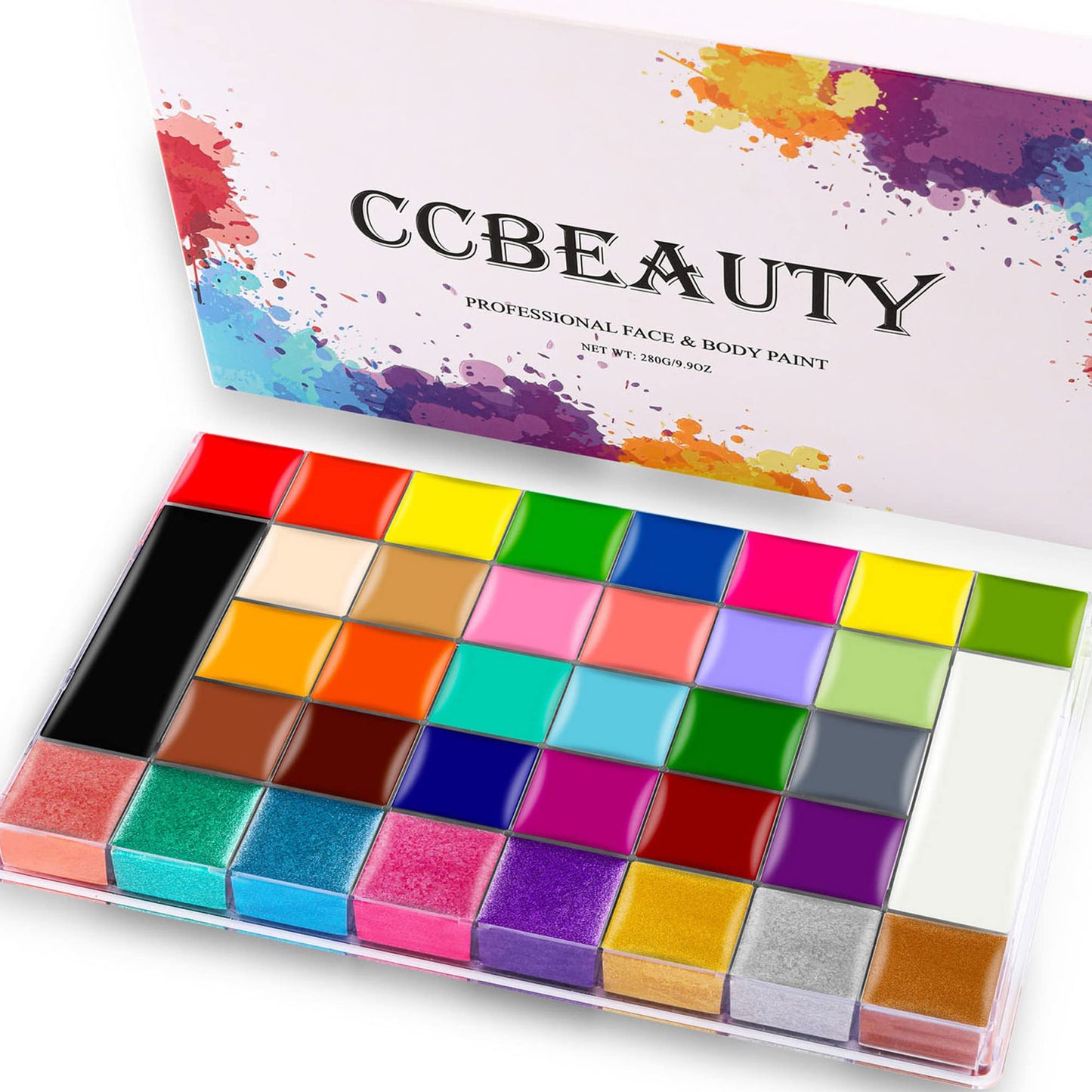 CCbeauty Professional 36 Colors Face Body Paint Kit, Largest Oil Based Hypoallergenic Neon Face Painting Palette Set with 10 Brushes for Halloween SFX Special Effects Cosplay Costume Makeup