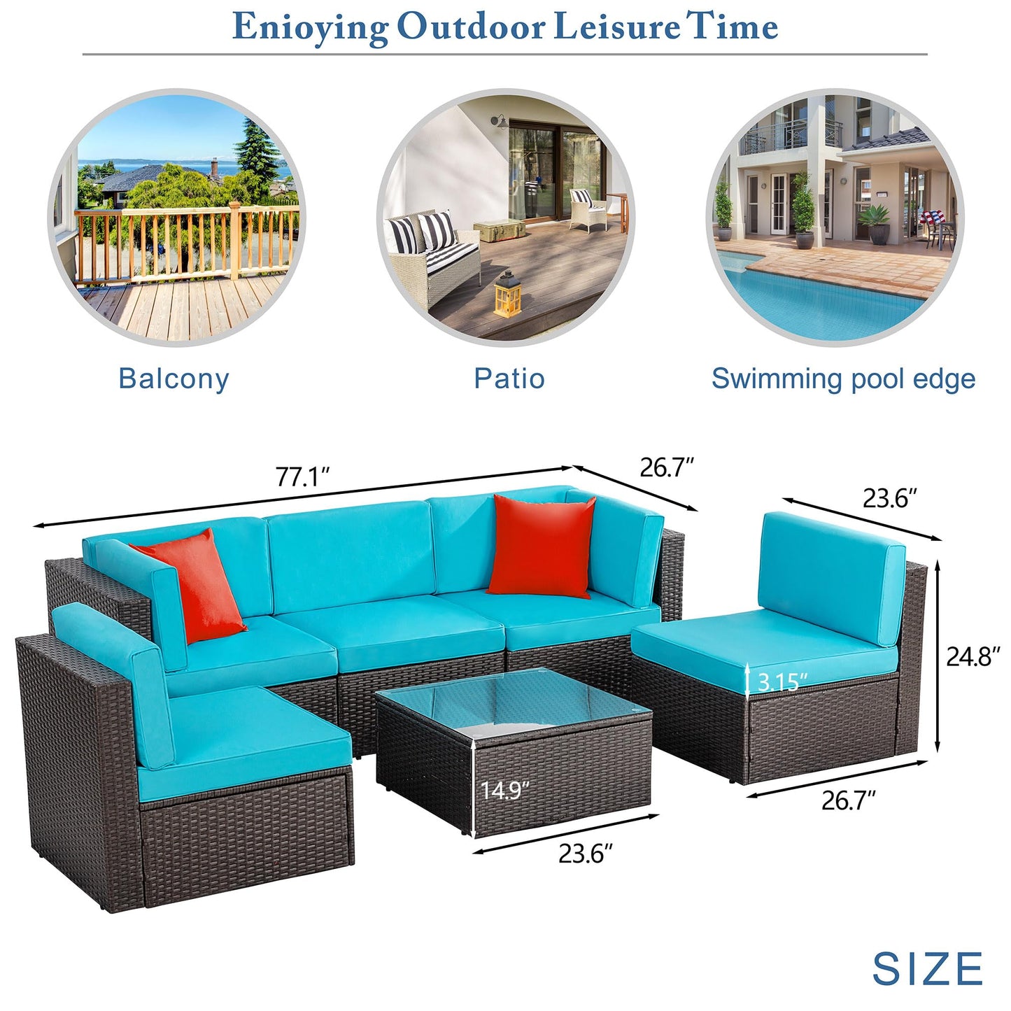 Vongrasig 5 Piece Patio Furniture Sets, Outdoor Patio Set Sectional Sofa, All-Weather PE Rattan Outdoor Couch with Ottoman, Glass Table for Garden, Backyard, Porch, Beige