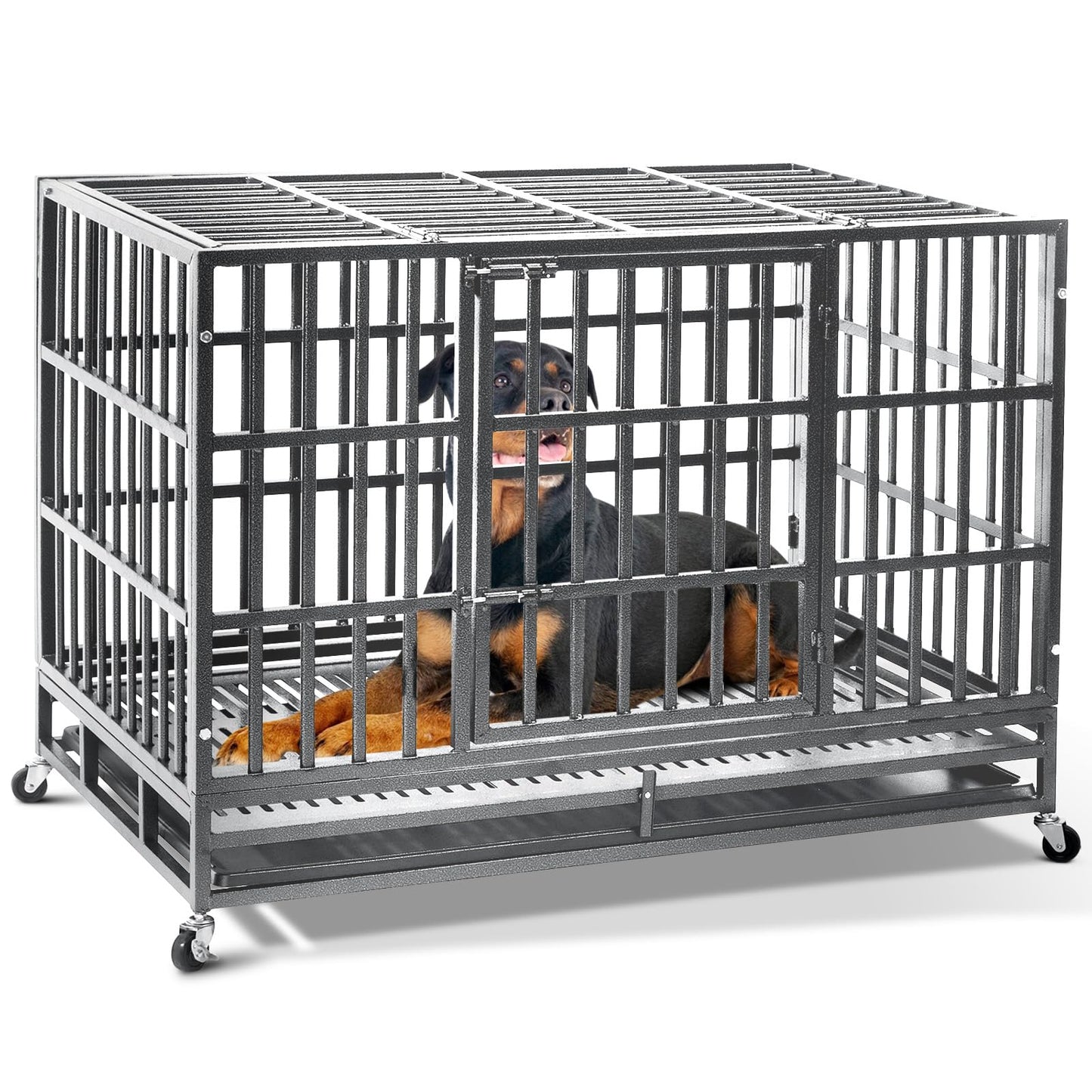 Oranland 48 inch Heavy Duty Indestructible Dog Crate,2025 New Upgraded Reinforced Baseplate for Large Dogs,XL Dog Crate for High Anxiety Dogs/Max Load Capacity 250lbs/Double Door with Wheels