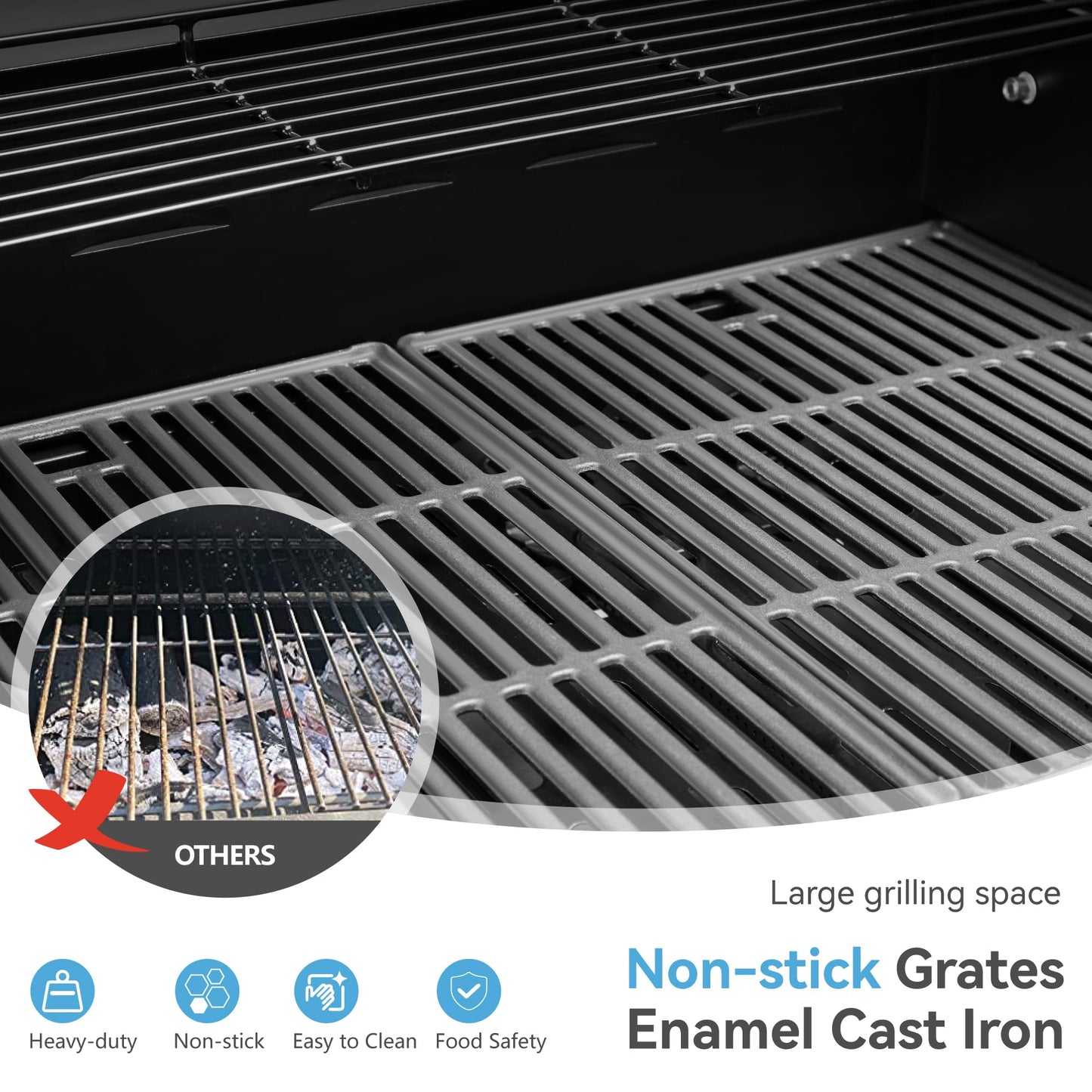 6 Burner Propane Gas BBQ Grill with Side Burner & Porcelain-Enameled Cast Iron Grate, 65,800 BTUs Barbecue Grill 665 Sq. In. Grilling Area, Outdoor Propane Grill for Camping Patio Backyard Cooking