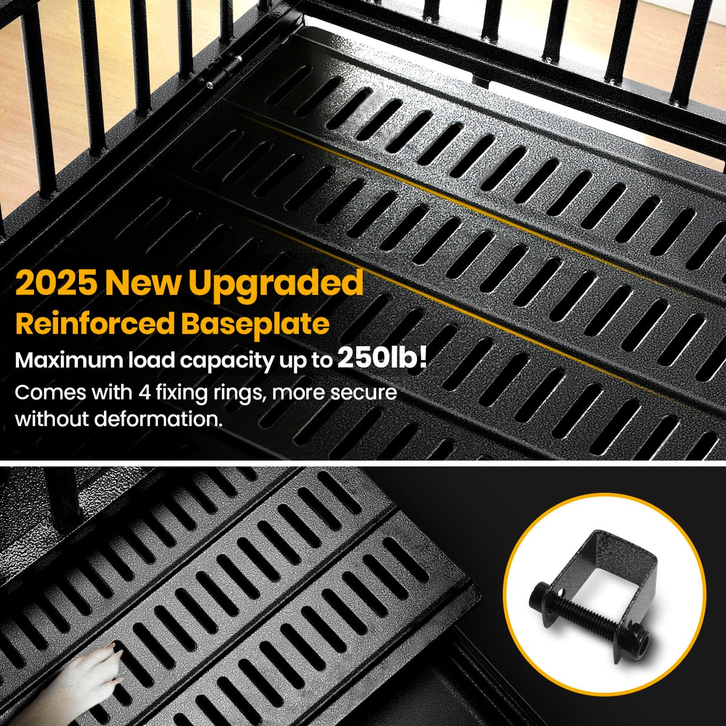 Oranland 48 inch Heavy Duty Indestructible Dog Crate,2025 New Upgraded Reinforced Baseplate for Large Dogs,XL Dog Crate for High Anxiety Dogs/Max Load Capacity 250lbs/Double Door with Wheels