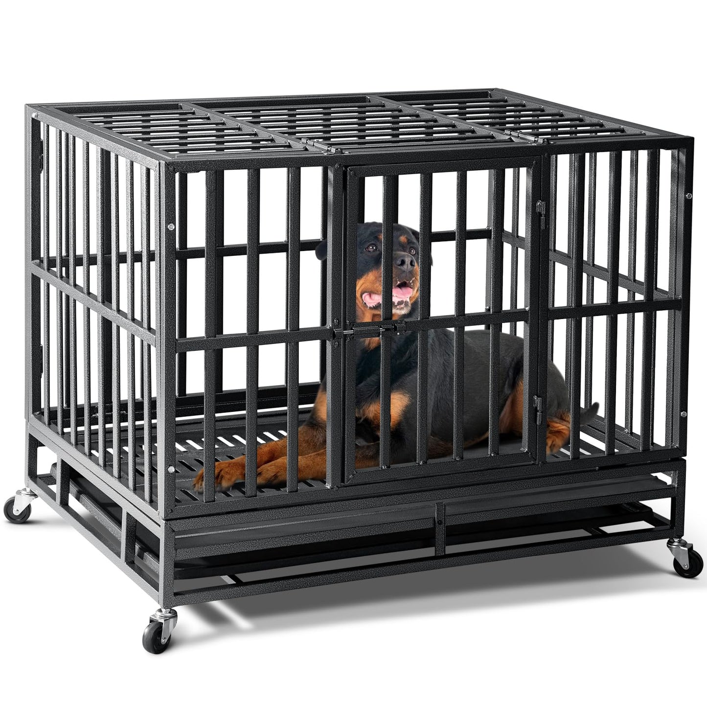 Oranland 48 inch Heavy Duty Indestructible Dog Crate,2025 New Upgraded Reinforced Baseplate for Large Dogs,XL Dog Crate for High Anxiety Dogs/Max Load Capacity 250lbs/Double Door with Wheels