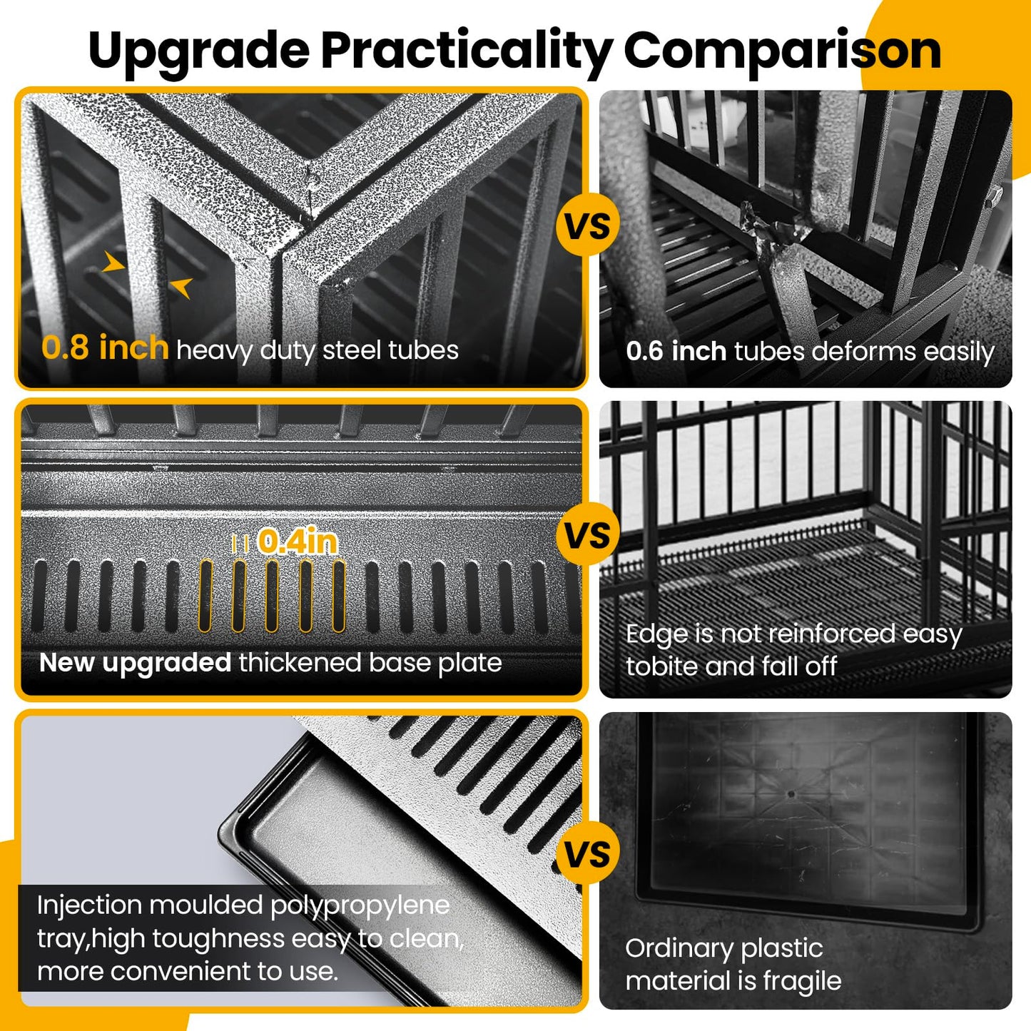 Oranland 48 inch Heavy Duty Indestructible Dog Crate,2025 New Upgraded Reinforced Baseplate for Large Dogs,XL Dog Crate for High Anxiety Dogs/Max Load Capacity 250lbs/Double Door with Wheels