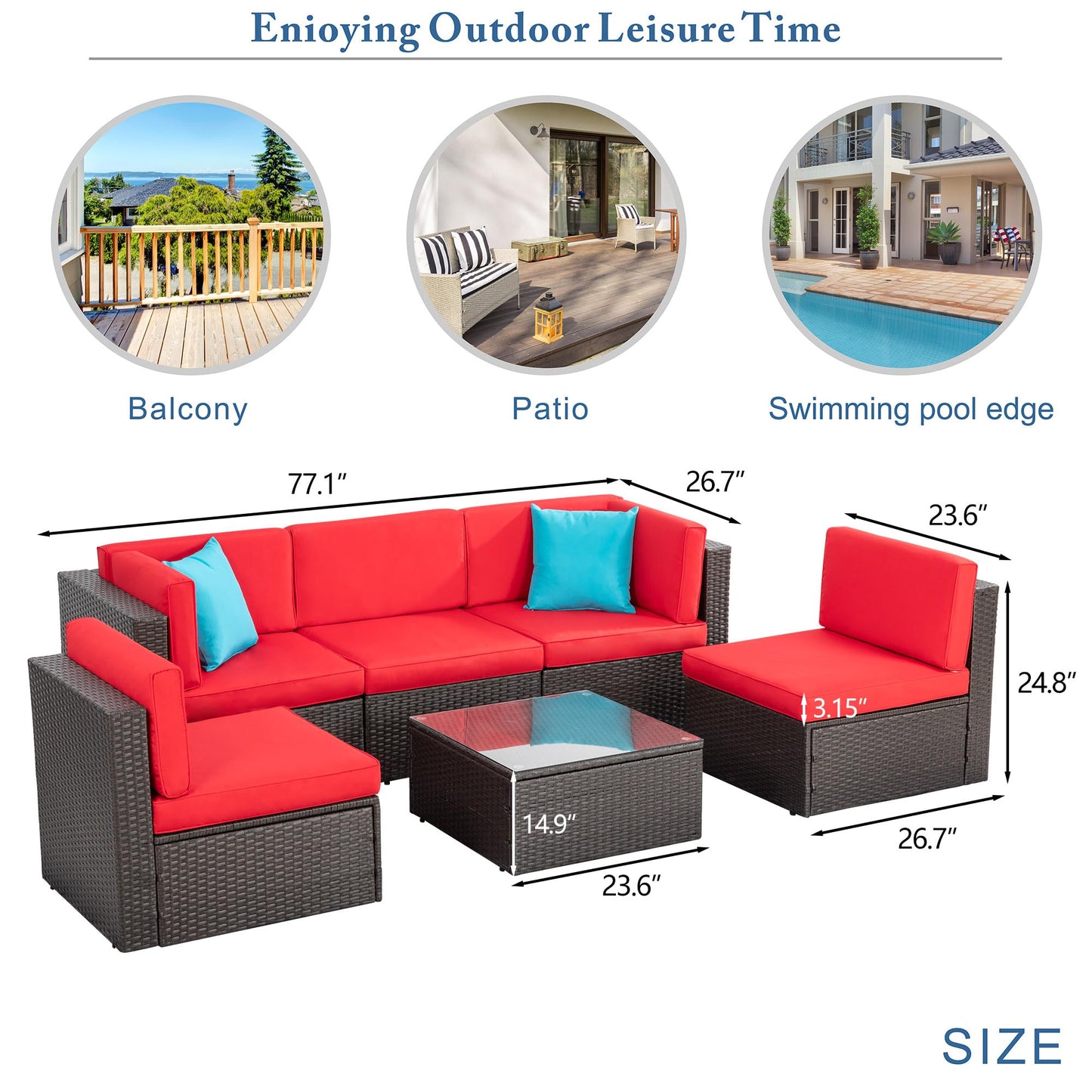 Vongrasig 5 Piece Patio Furniture Sets, Outdoor Patio Set Sectional Sofa, All-Weather PE Rattan Outdoor Couch with Ottoman, Glass Table for Garden, Backyard, Porch, Beige
