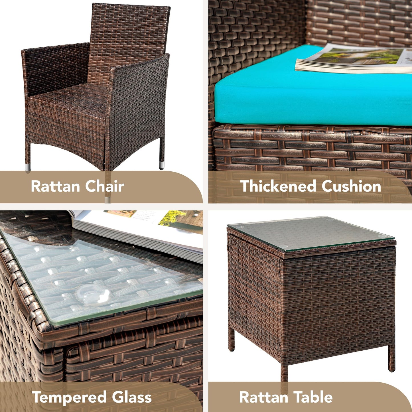 Devoko Patio Porch Furniture Sets 3 Pieces PE Rattan Wicker Chairs with Table Outdoor Garden Furniture Sets (Brown/Beige)