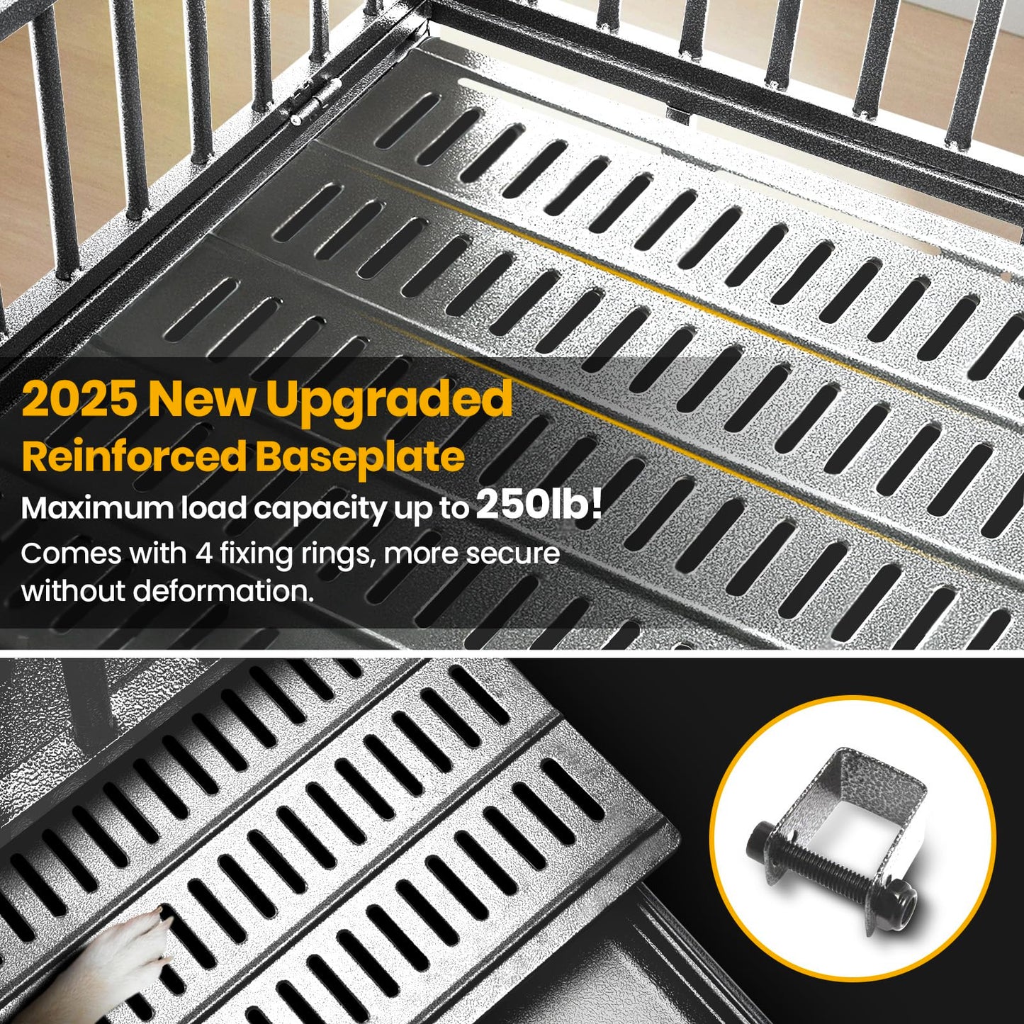Oranland 48 inch Heavy Duty Indestructible Dog Crate,2025 New Upgraded Reinforced Baseplate for Large Dogs,XL Dog Crate for High Anxiety Dogs/Max Load Capacity 250lbs/Double Door with Wheels